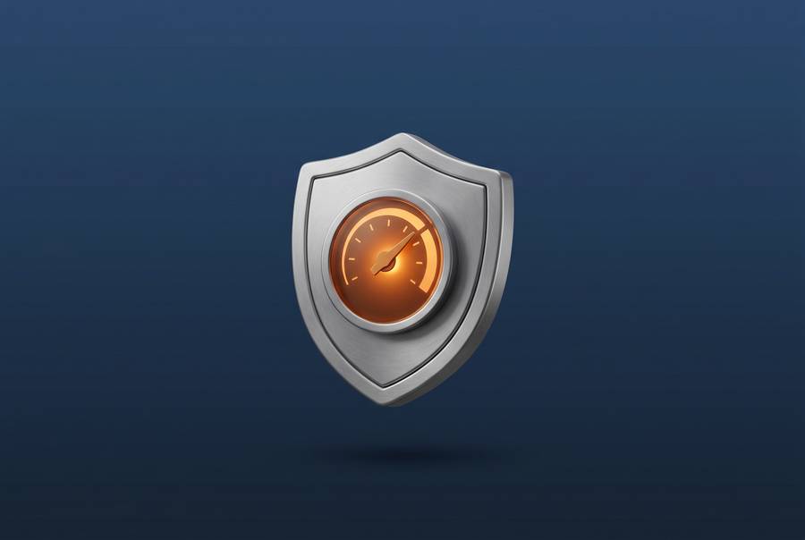 Abstract shield and risk gauge representing enterprise and model risk