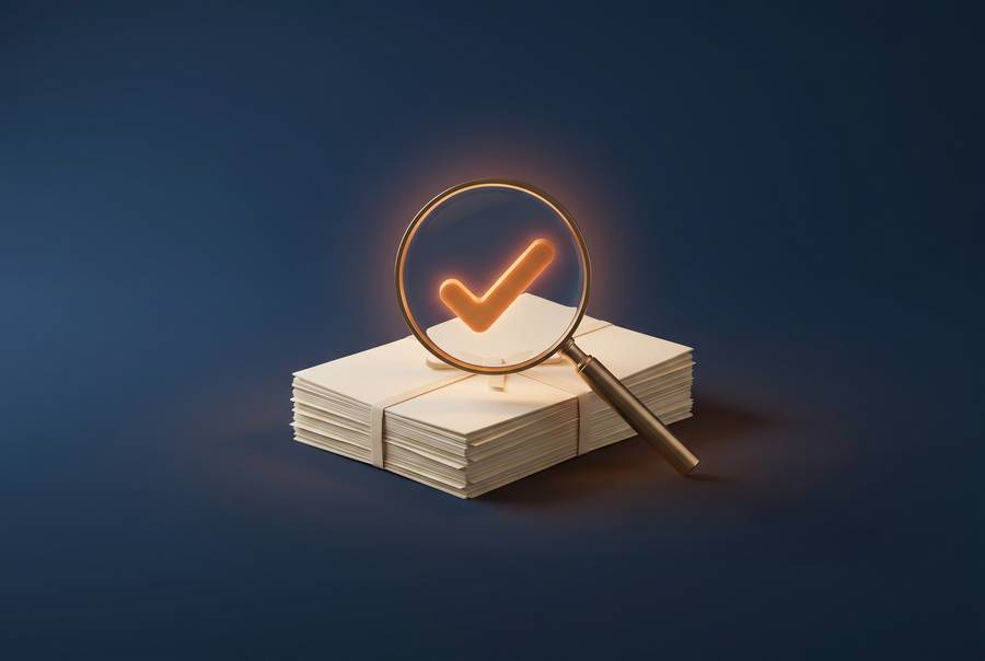 Abstract document and magnifier representing audit and model validation