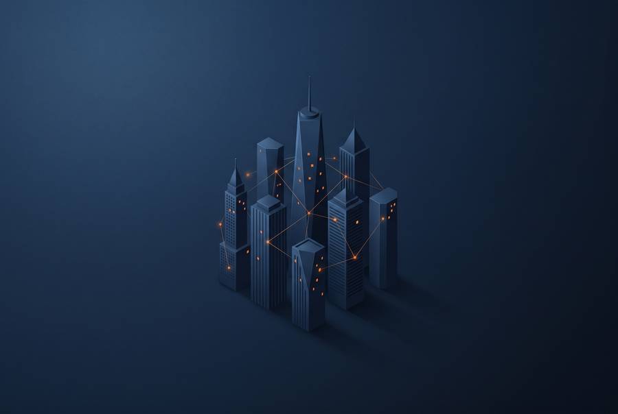 Abstract illustration of financial district towers representing the rise of global capability centres