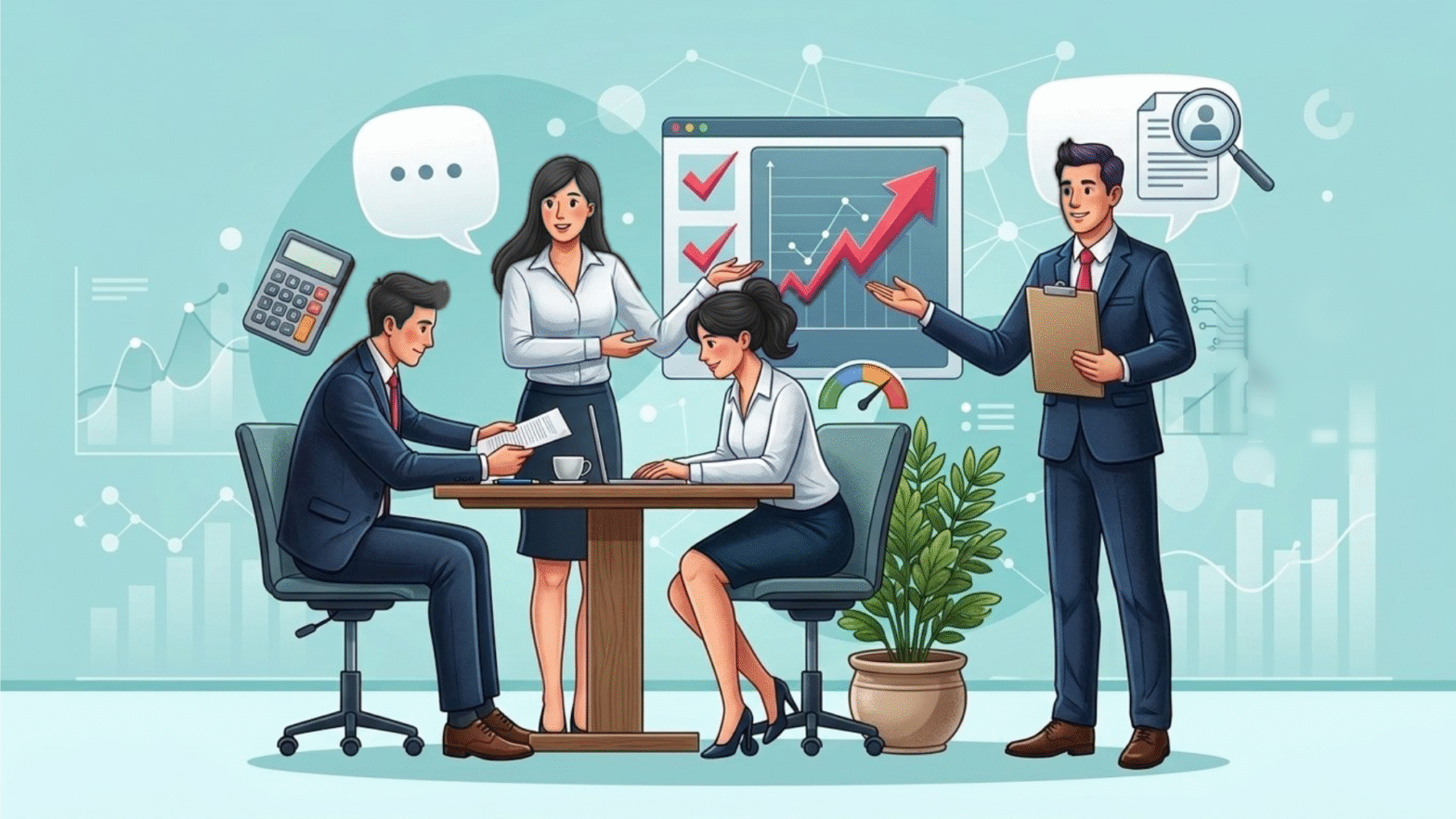 Actuarial and risk recruitment professionals discussing passive talent hiring strategies with analytics dashboard and candidate evaluation visuals.