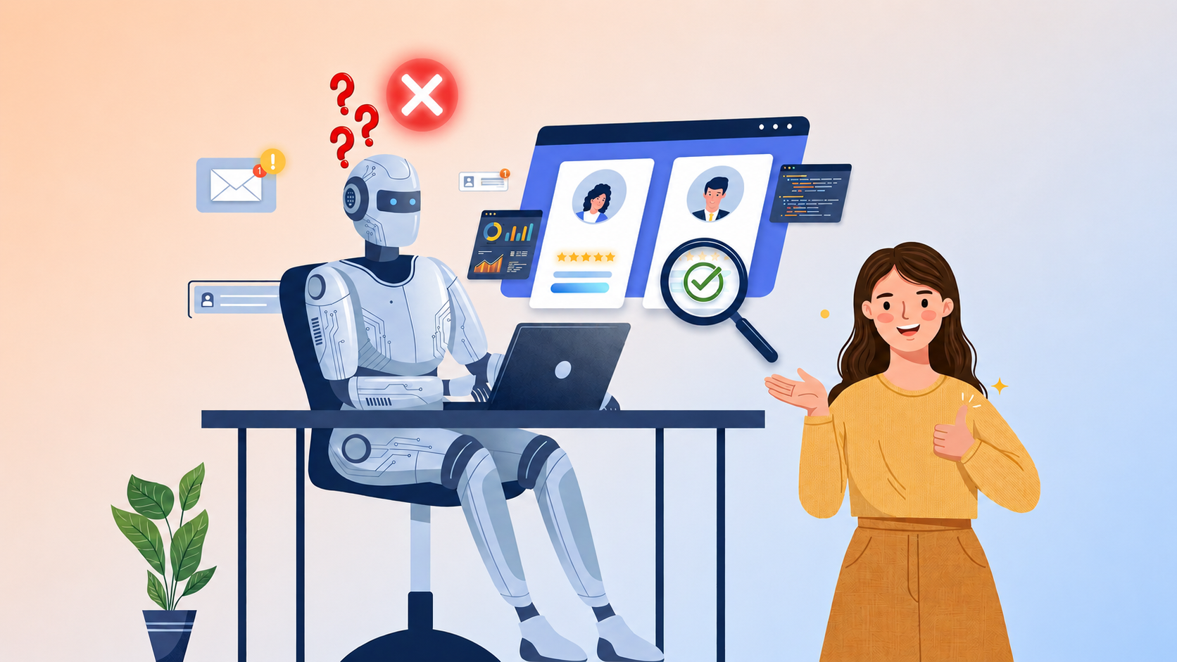 Human recruiters using AI technology for specialist hiring and executive recruitment