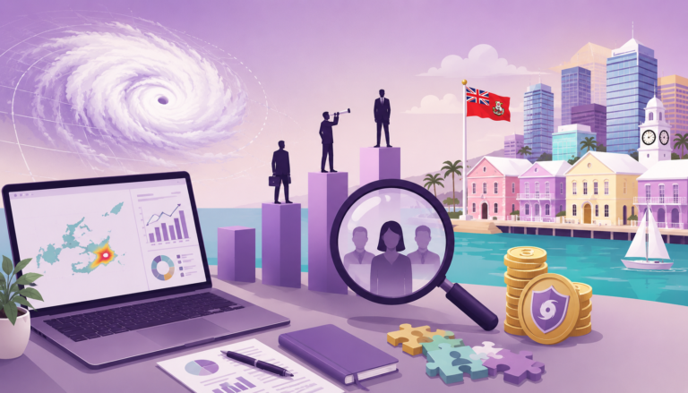Bermuda catastrophe modelling and ILS hiring scene with hurricane risk analytics, financial data, and talent recruitment.