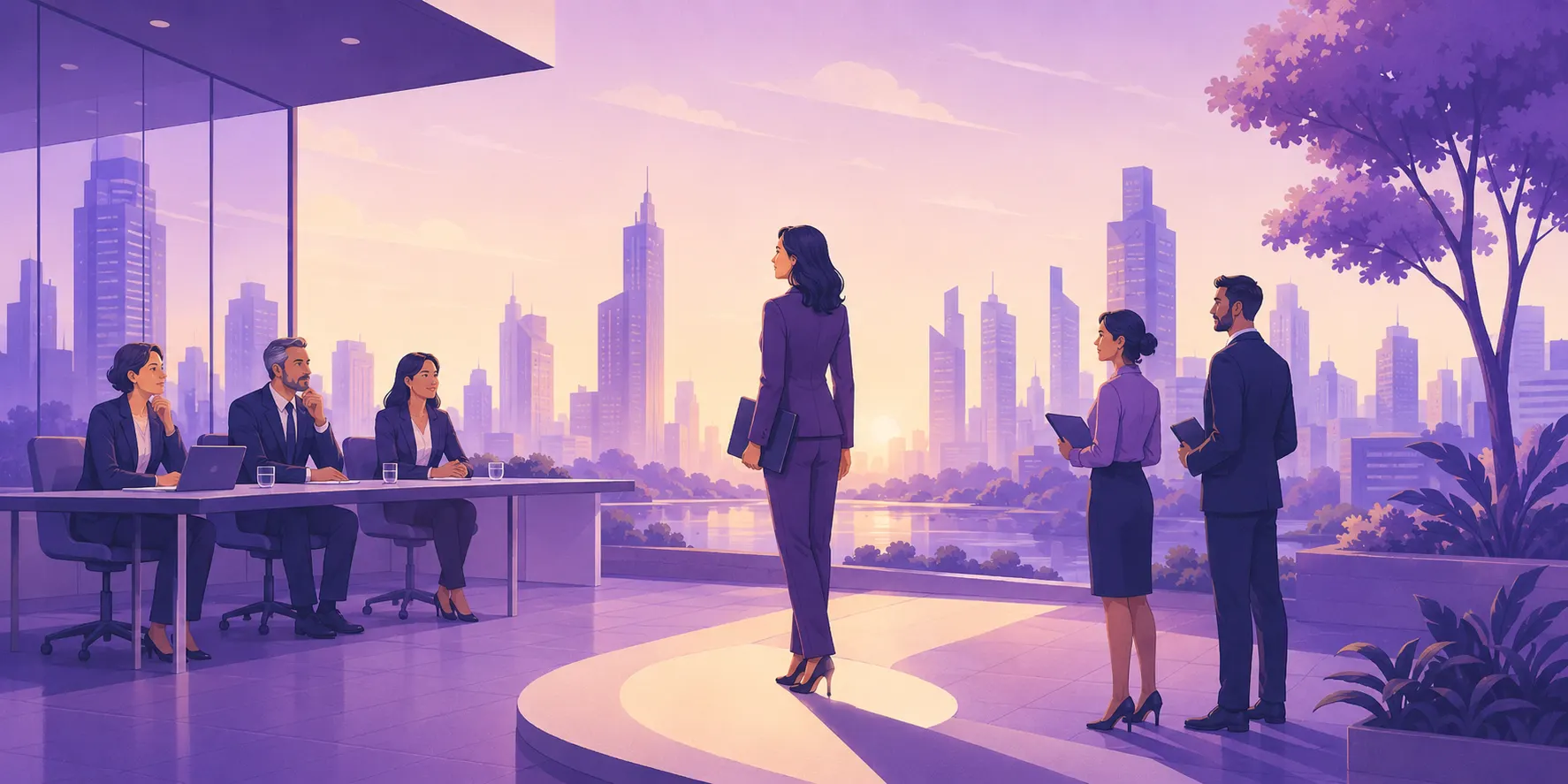 Recruitment consultants presenting a leadership candidate to an executive hiring panel