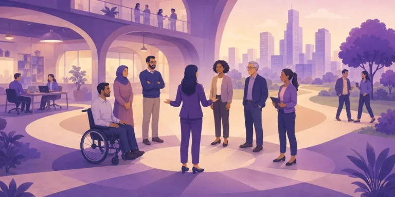 Recruiter bringing professionals from diverse backgrounds together in an inclusive workplace