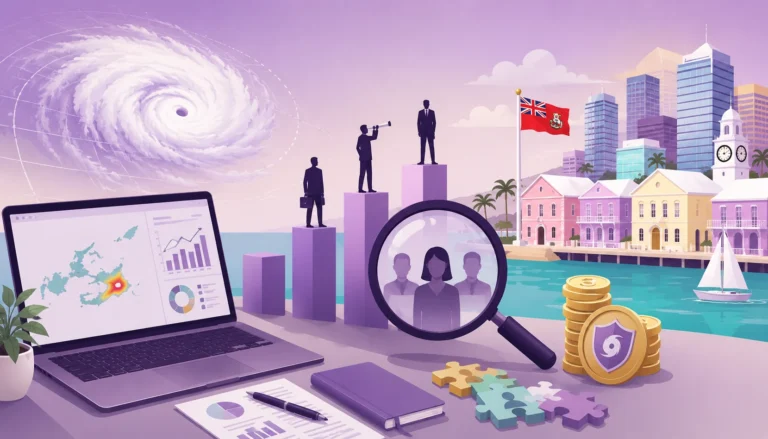 Bermuda catastrophe modelling and ILS hiring scene with hurricane risk analytics, financial data, and talent recruitment.