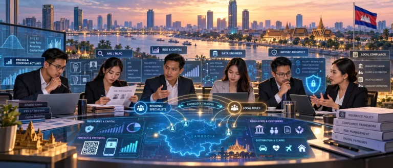 Insurance and fintech specialists in Cambodia working across actuarial, AML, risk management, data engineering and compliance roles.