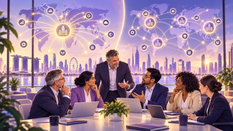 Comparison of a centralized GCC and multiple interconnected GCC hubs, illustrating specialist function design, global workforce collaboration, and distributed operations.